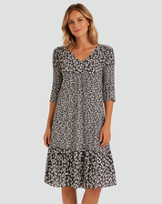 Boho Midi Dress with Floral Print and V-Neck for Women