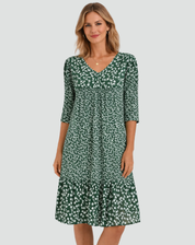 Boho Midi Dress with Floral Print and V-Neck for Women