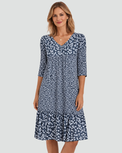 Boho Midi Dress with Floral Print and V-Neck for Women