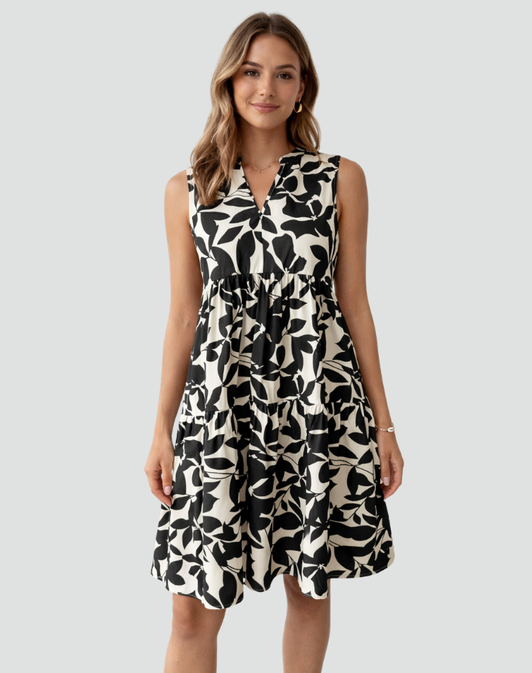 Summer Midi Dress with Print and V-Neck for Women