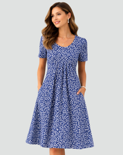 Lightweight Midi Summer Dress with Print and Pockets for Women