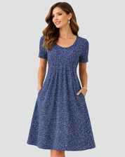 Lightweight Midi Summer Dress with Print and Pockets for Women