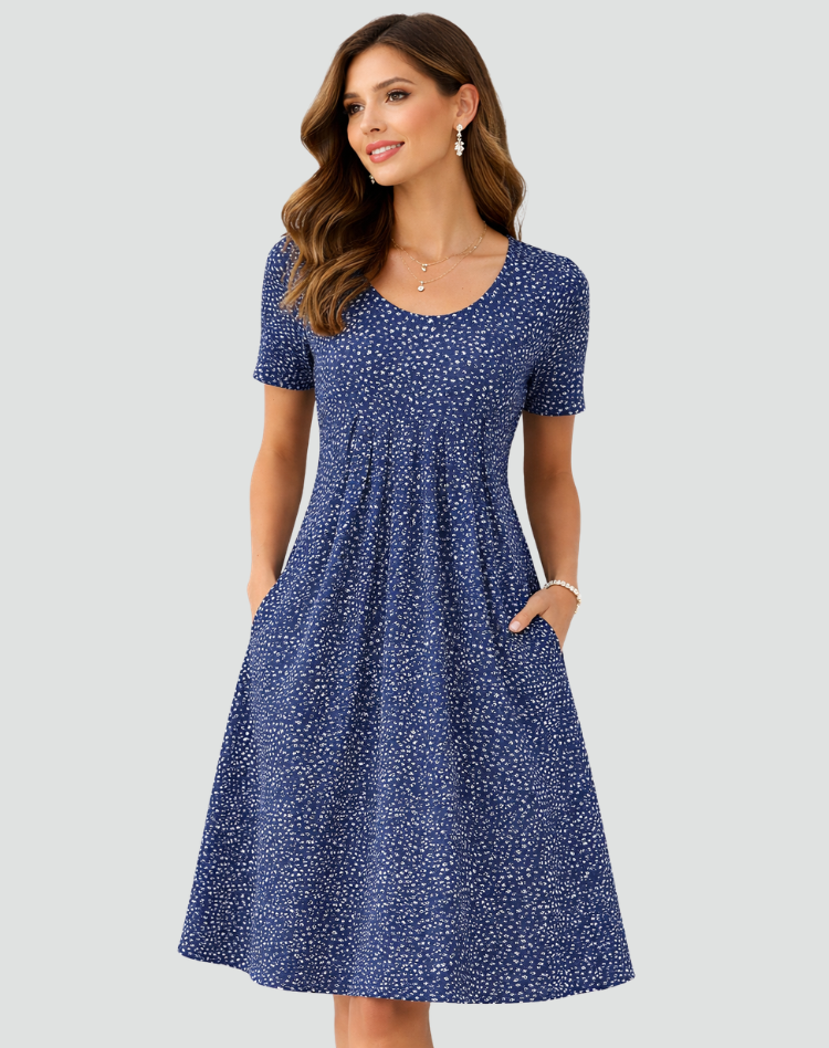 Lightweight Midi Summer Dress with Print and Pockets for Women