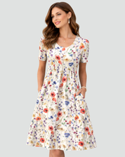Lightweight Midi Summer Dress with Print and Pockets for Women
