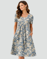 Lightweight Midi Summer Dress with Print and Pockets for Women