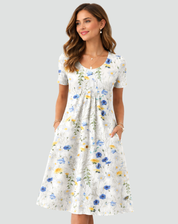 Lightweight Midi Summer Dress with Print and Pockets for Women