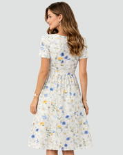 Lightweight Midi Summer Dress with Print and Pockets for Women