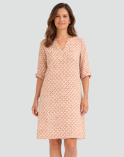 Midi summer dress with geometric print and V-neck for women