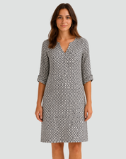 Midi summer dress with geometric print and V-neck for women