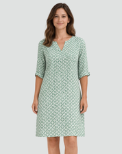 Midi summer dress with geometric print and V-neck for women