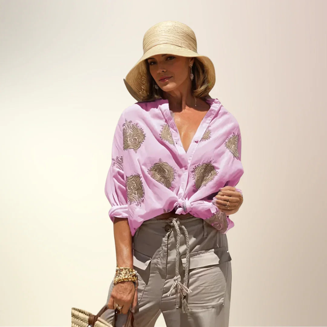 Lightweight Women's Blouse with Paisley Print – Elegant Summer Blouse with V-Neck