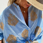 Lightweight Women's Blouse with Paisley Print – Elegant Summer Blouse with V-Neck