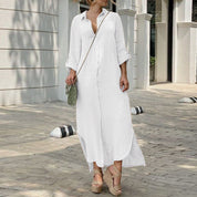 Summer Linen Maxi Shirt Dress With Long Sleeves For Women