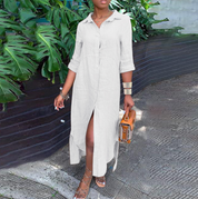 Summer Linen Maxi Shirt Dress With Long Sleeves For Women