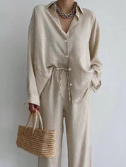 Dominique - Linen set with blouse and wide legs