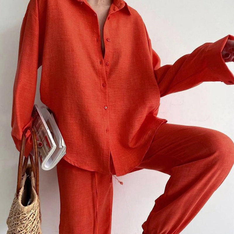 Dominique - Linen set with blouse and wide legs