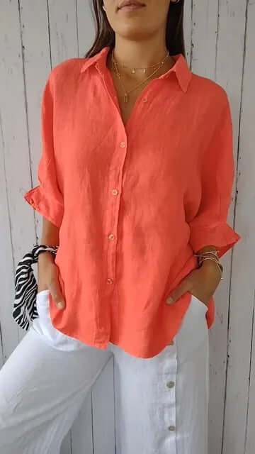 Women’s Linen Blouse With Long Sleeves And Loose Fit