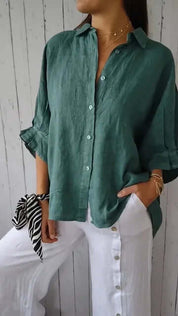 Women’s Linen Blouse With Long Sleeves And Loose Fit