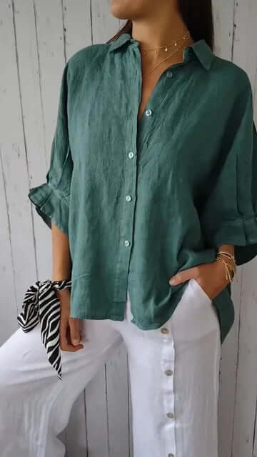 Women’s Linen Blouse With Long Sleeves And Loose Fit