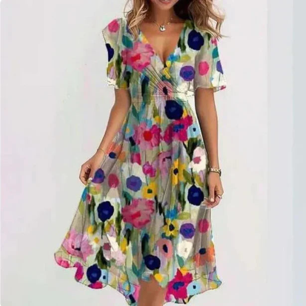 Nika - Midi Women's Floral Dress with Flowy Fit