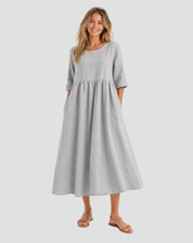 Falling Midi Dress with Half Sleeves and Pockets