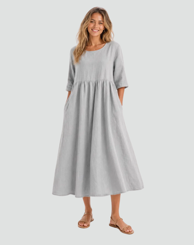 Falling Midi Dress with Half Sleeves and Pockets