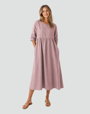 Falling Midi Dress with Half Sleeves and Pockets