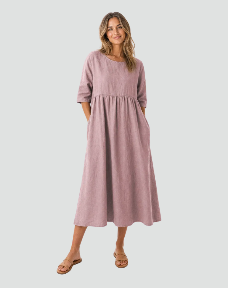 Falling Midi Dress with Half Sleeves and Pockets