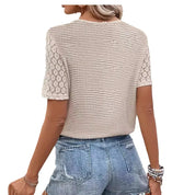 Crocheted V-Neck Top with Short Sleeves for Women