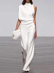 One-Shoulder Wide-Leg Jumpsuit for Women with Open Back and Stretch