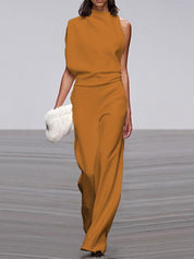 One-Shoulder Wide-Leg Jumpsuit for Women with Open Back and Stretch