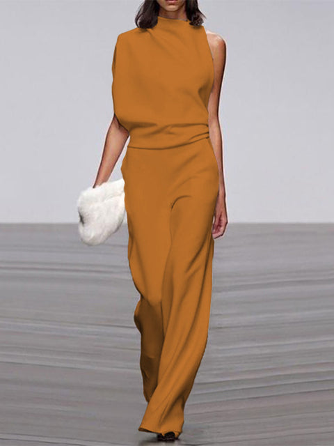 One-Shoulder Wide-Leg Jumpsuit for Women with Open Back and Stretch