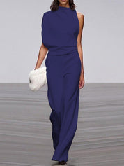 One-Shoulder Wide-Leg Jumpsuit for Women with Open Back and Stretch