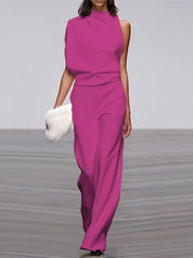 One-Shoulder Wide-Leg Jumpsuit for Women with Open Back and Stretch