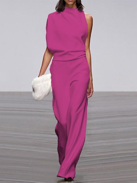 One-Shoulder Wide-Leg Jumpsuit for Women with Open Back and Stretch