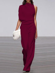 One-Shoulder Wide-Leg Jumpsuit for Women with Open Back and Stretch