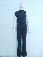 One-Shoulder Wide-Leg Jumpsuit for Women with Open Back and Stretch