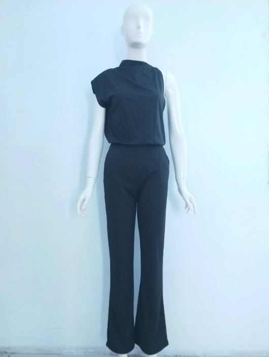 One-Shoulder Wide-Leg Jumpsuit for Women with Open Back and Stretch