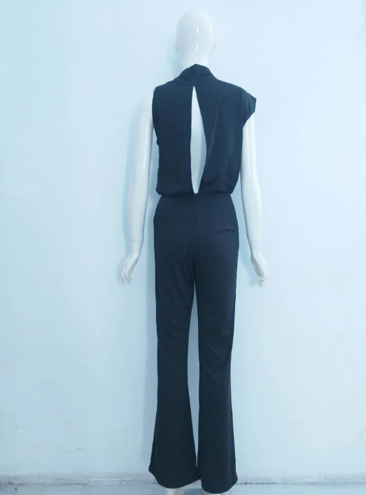 One-Shoulder Wide-Leg Jumpsuit for Women with Open Back and Stretch