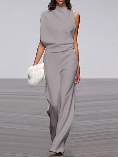 One-Shoulder Wide-Leg Jumpsuit for Women with Open Back and Stretch
