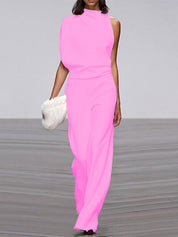 One-Shoulder Wide-Leg Jumpsuit for Women with Open Back and Stretch