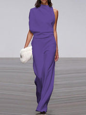 One-Shoulder Wide-Leg Jumpsuit for Women with Open Back and Stretch