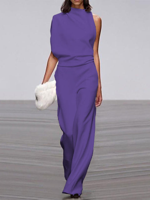 One-Shoulder Wide-Leg Jumpsuit for Women with Open Back and Stretch