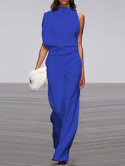 One-Shoulder Wide-Leg Jumpsuit for Women with Open Back and Stretch
