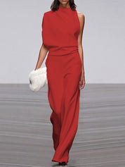 One-Shoulder Wide-Leg Jumpsuit for Women with Open Back and Stretch