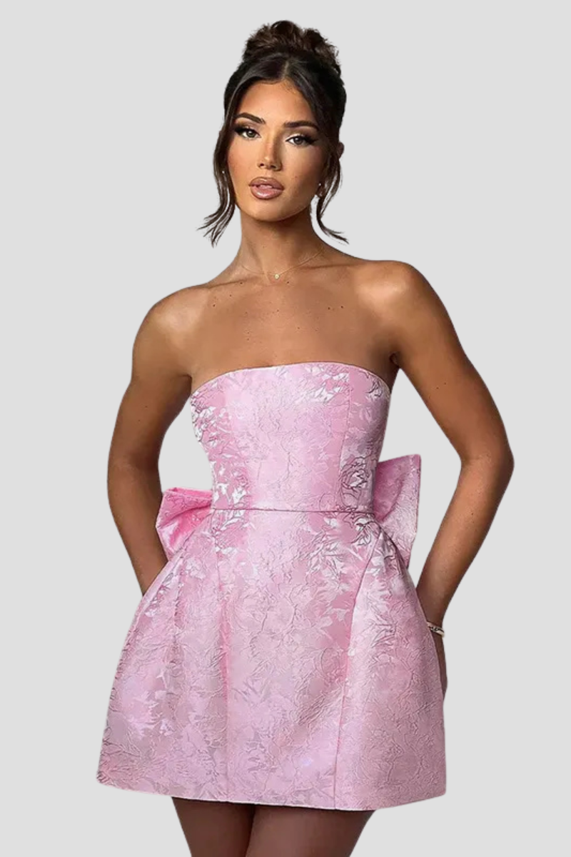 Elegant Strapless Women's Mini Cocktail Dress with Bow