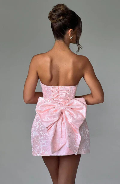 Elegant Strapless Women's Mini Cocktail Dress with Bow