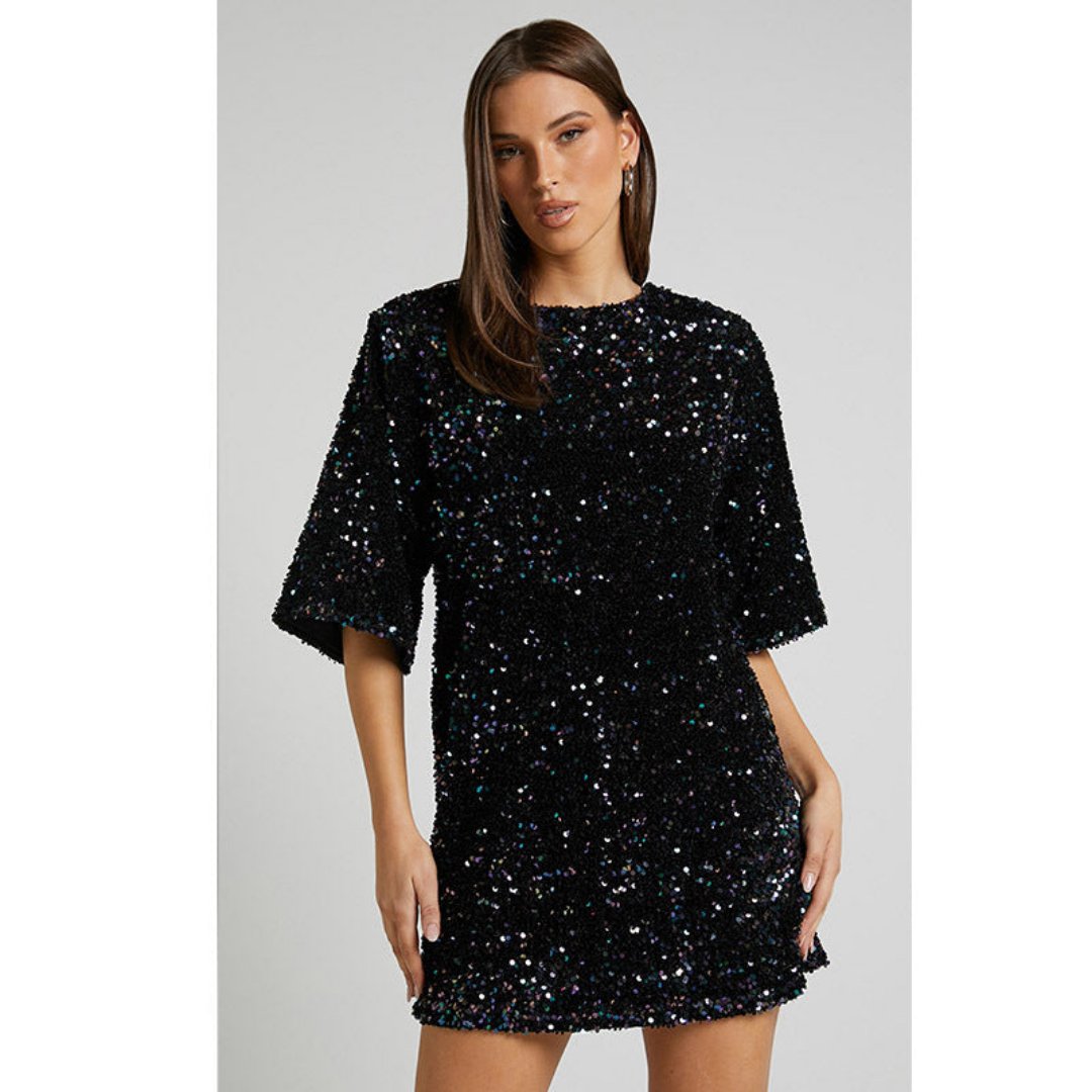 Elegant Glitter Women's Mini Cocktail Dress with Bow
