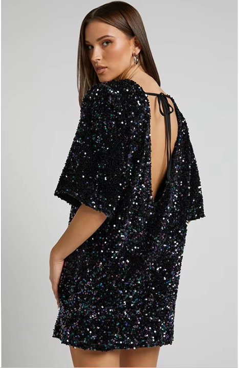 Elegant Glitter Women's Mini Cocktail Dress with Bow