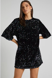 Elegant Glitter Women's Mini Cocktail Dress with Bow
